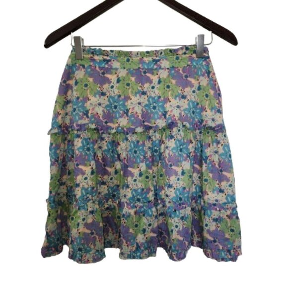 Marc Jacobs Vintage Boho Floral Ruffle Tiered Ruched Slit Scallop Mini Skirt - Picture 8 of 8